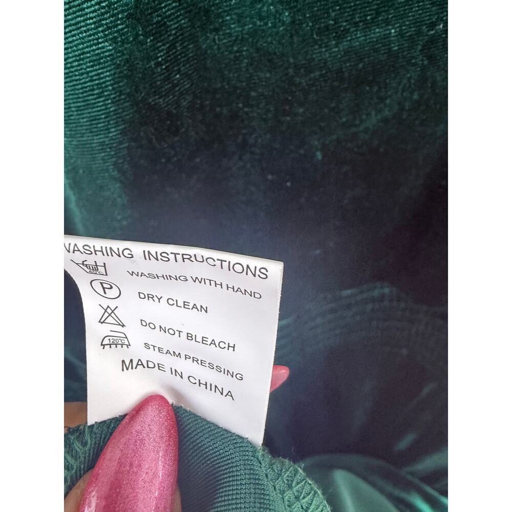 Emerald Green Velvet Dress • V-Neck• Smocked Waist • Bell Sleeve • Romantic Boho - Picture 7 of 10